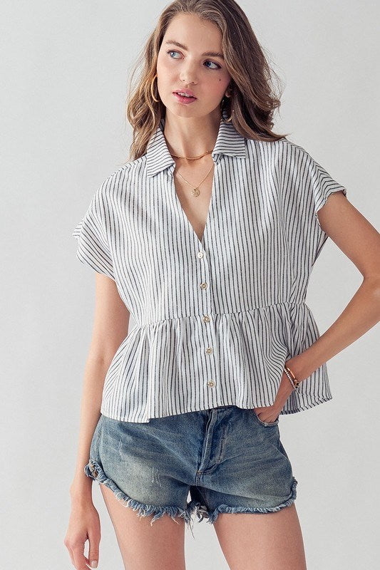 SALE Collared Extended Sleeve Stripe Top