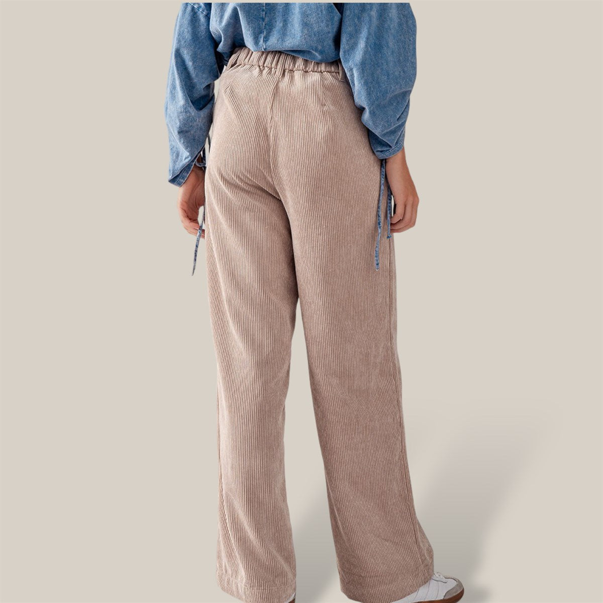Corduroy Elastic Back Button Front Zip Up Pants