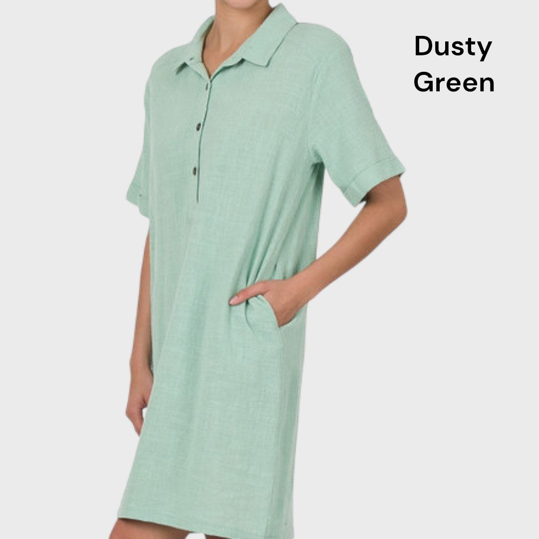 SALE Gauze Button Down Shirt Dress