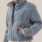 High Collar Corduroy Puffer Jacket