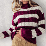 Cable Knit Striped Pullover Sweater