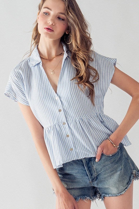 SALE Collared Extended Sleeve Stripe Top