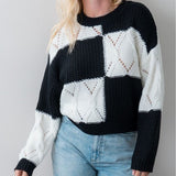 Cable Knit Checkered Sweater