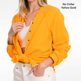 Oversized Frayed Raw Cut Hem Gauze Shirt Not Collared