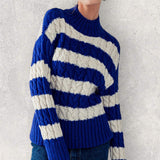 Cable Knit Striped Pullover Sweater