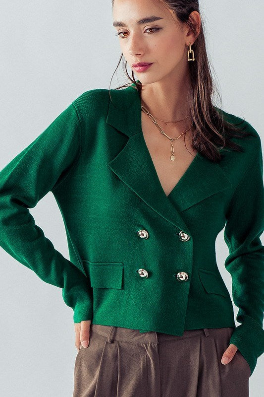Double Breasted Crop Sweater Blazer