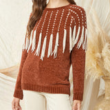 SALE Mitchell Chenille Chevron Fringe Sweater