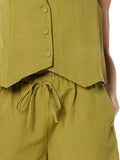 Button Up V-Neck Top and Pocketed Shorts Set