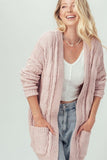 Cable Knit Ribbed Open Front Cardigan