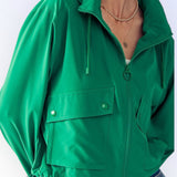 Windbreaker Hooded Zip Up Drawcord Waist Jacket