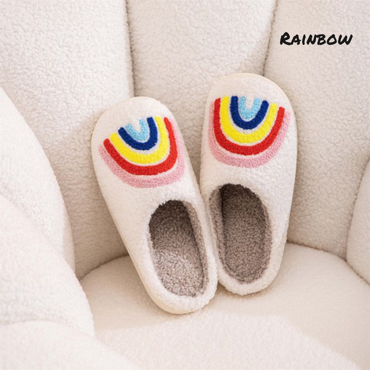 Rainbow Sherpa Fuzzy Slippers