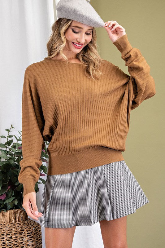 SALE Lucy Boat Neck Ribbed Knit Sweater