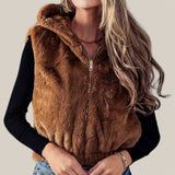 Melanie Plush Hooded Zip Up Vest With Pockets