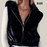 Melanie Plush Hooded Zip Up Vest With Pockets
