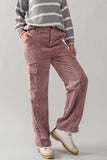 Elastic Back Corduroy Cargo Pants with Side Pockets