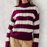 Cable Knit Striped Pullover Sweater