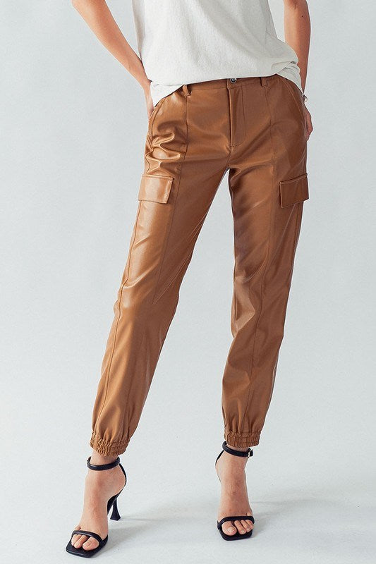 Tori Leather Cargo Jogger Pants