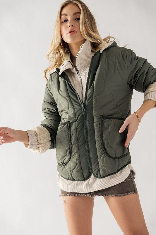 Fleece Lined Wave Quilted Reversible Jacket