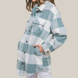 Oversized Buffalo Plaid Curved Longer Hemline Jacket