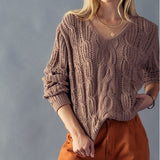 Esley V-Neck Cable Knit Sweater