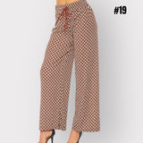 High Rise Drawstring Textured Print Pants