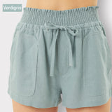 Katie Front Tie Linen Shorts With Pockets